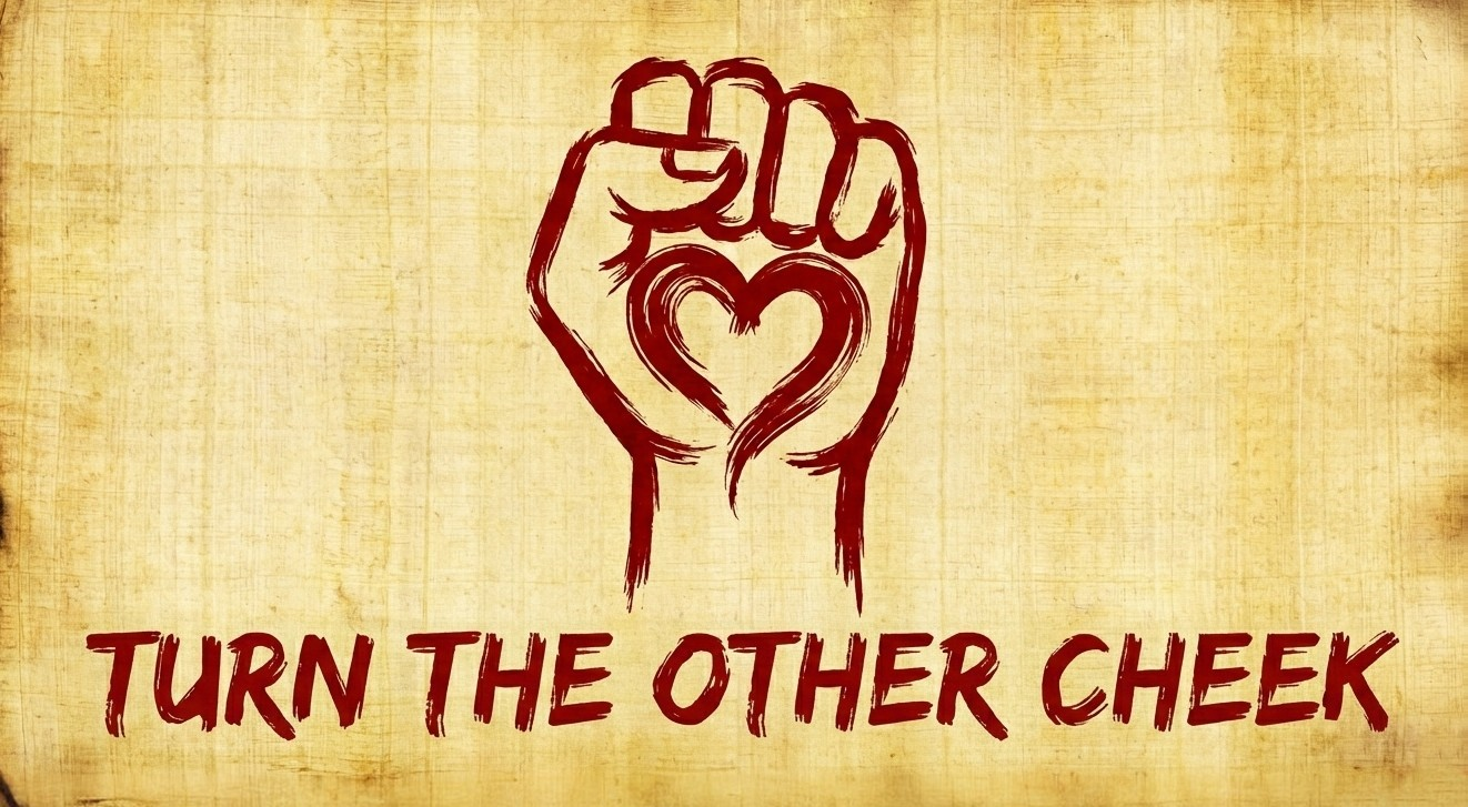 
          Biblical interpretation of "Turn the other cheek."
        